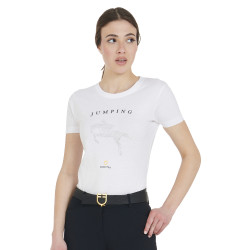 T-shirt femme slim fit saut d'obstacles avec strass Equestro