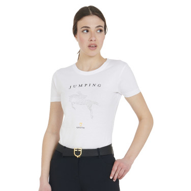 T-shirt femme slim fit saut d'obstacles avec strass Equestro T-shirt femme slim fit saut d'obstacles avec strass Equestro