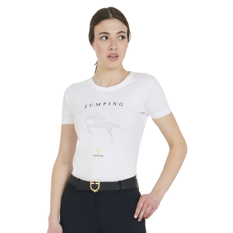 T-shirt femme slim fit saut d'obstacles avec strass Equestro