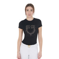 T-shirt femme slim fit rose avec strass Equestro Noir