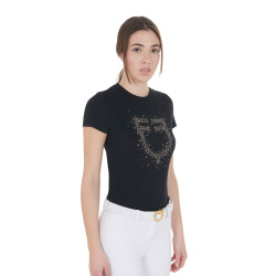 T-shirt femme slim fit rose avec strass Equestro Noir
