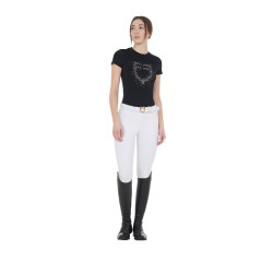 T-shirt femme slim fit rose avec strass Equestro Noir
