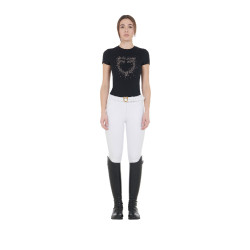 T-shirt femme slim fit rose avec strass Equestro Noir