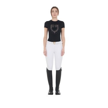 T-shirt femme slim fit rose avec strass Equestro Noir