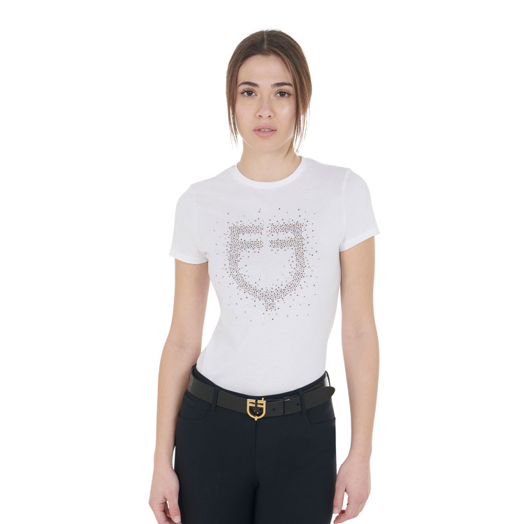 T-shirt femme slim fit rose avec strass Equestro