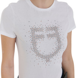 T-shirt femme slim fit rose avec strass Equestro Blanc T-shirt femme slim fit rose avec strass Equestro Blanc