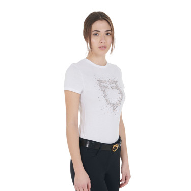 T-shirt femme slim fit rose avec strass Equestro T-shirt femme slim fit rose avec strass Equestro