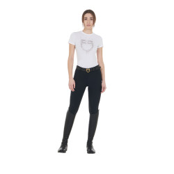T-shirt femme slim fit rose avec strass Equestro Blanc T-shirt femme slim fit rose avec strass Equestro Blanc
