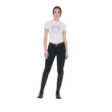 T-shirt femme slim fit rose avec strass Equestro T-shirt femme slim fit rose avec strass Equestro