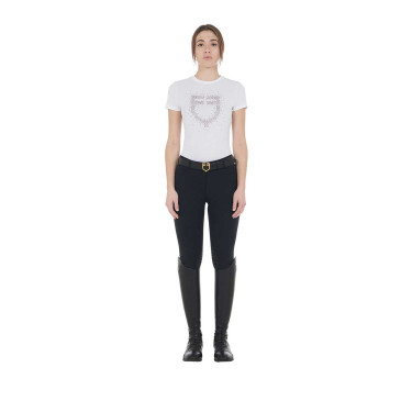 T-shirt femme slim fit rose avec strass Equestro T-shirt femme slim fit rose avec strass Equestro