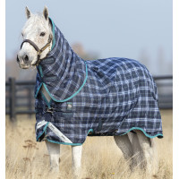 Couverture d'extérieur Horseware Rhino® Plus Poney 250g 1000D Marine à carreaux / bleu sarcelle Bleu marine