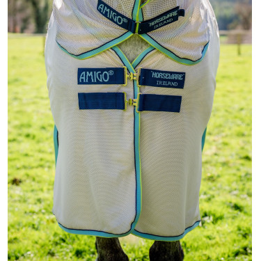 Couverture anti-mouches Horseware Amigo Bug Buster Blanc chalk / marine / haze