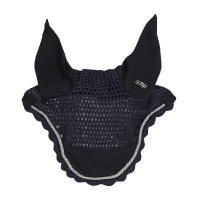 Bonnet anti-mouches poney Derby coton Marine / argent / marine Bleu