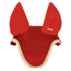 Bonnet pour chevaux Derby en coton Rouge / or / blanc Bonnet pour chevaux Derby en coton Rouge / or / blanc