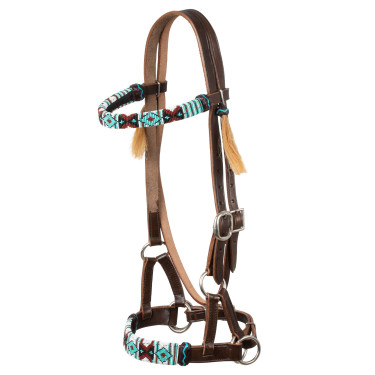 Fillet sans mors avec têtière décoré en perles colorées Pool's Marron foncé