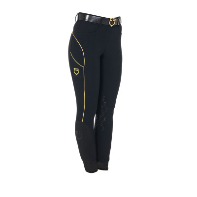 Pantalon d'équitation femme coupe slim grip genoux Equestro Noir