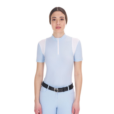 Polo d'entraînement femme coupe slim avec empiècements en mesh Equestro Bleu ciel