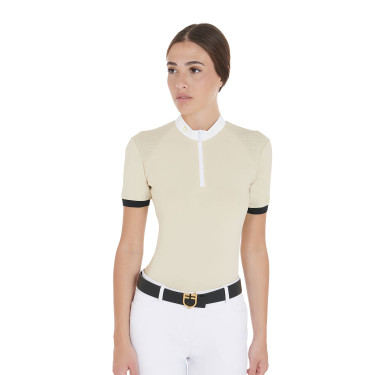 Polo de concours femme coupe slim avec empiècements contrastés sur les épaules Equestro Polo de concours femme coupe slim avec empiècements contrastés sur les épaules Equestro