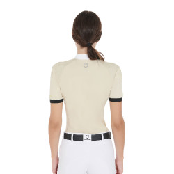 Polo de concours femme coupe slim avec empiècements contrastés sur les épaules Equestro Beige Polo de concours femme coupe slim avec empiècements contrastés sur les épaules Equestro Beige