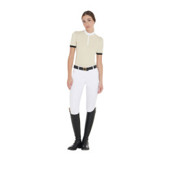 Polo de concours femme coupe slim avec empiècements contrastés sur les épaules Equestro Beige Polo de concours femme coupe slim avec empiècements contrastés sur les épaules Equestro Beige
