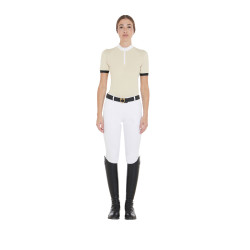 Polo de concours femme coupe slim avec empiècements contrastés sur les épaules Equestro Beige Polo de concours femme coupe slim avec empiècements contrastés sur les épaules Equestro Beige