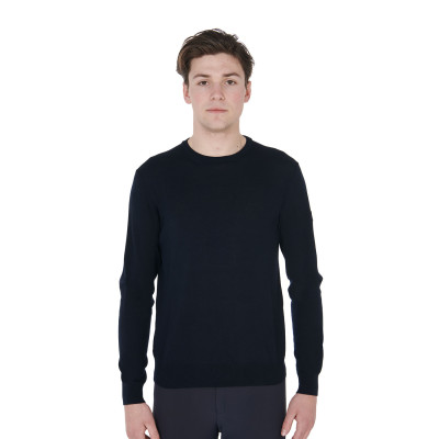 Pull col rond Equestro homme en laine mérinos Marine