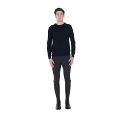 Pull col rond Equestro homme en laine mérinos Marine Bleu marine
