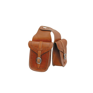 Sacoche avant en cuir Lakota pour selle avec estampage en bordure Sacoche avant en cuir Lakota pour selle avec estampage en bordure