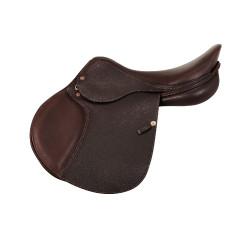 Selle de saut Roma arçon en bois cuir martelé Acavallo Marron foncé