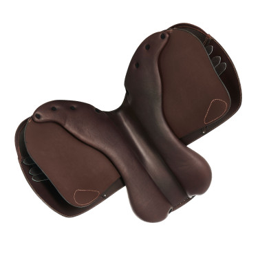 Selle de saut Roma arçon en bois cuir martelé Acavallo Marron foncé
