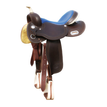 Selle Pool's 5020 avec siège en cuir brut couleur bleu pour baril Selle Pool's 5020 avec siège en cuir brut couleur bleu pour baril