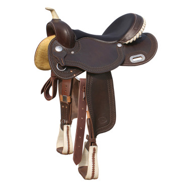 Selle Pool's 5020 avec siège en cuir brut couleur marron pour baril Selle Pool's 5020 avec siège en cuir brut couleur marron pour baril