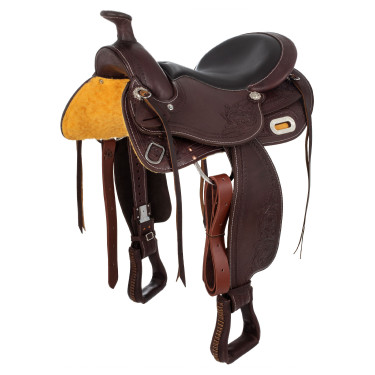 Selle western garnitures en acier inoxydable cuir grainé et estampage floral 2815 Denver Selle western garnitures en acier inoxydable cuir grainé et estampage floral 2815 Denver