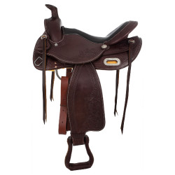 Selle western garnitures en acier inoxydable cuir grainé et estampage floral 2815 Denver Huile foncé Marron Selle western garnitures en acier inoxydable cuir grainé et estampage floral 2815 Denver Huile foncé Marron