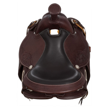 Selle western garnitures en acier inoxydable cuir grainé et estampage floral 2815 Denver Selle western garnitures en acier inoxydable cuir grainé et estampage floral 2815 Denver