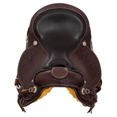Selle western garnitures en acier inoxydable cuir grainé et estampage floral 2815 Denver Selle western garnitures en acier inoxydable cuir grainé et estampage floral 2815 Denver