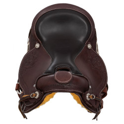 Selle western garnitures en acier inoxydable cuir grainé et estampage floral 2815 Denver Huile foncé Marron Selle western garnitures en acier inoxydable cuir grainé et estampage floral 2815 Denver Huile foncé Marron