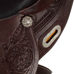 Selle western garnitures en acier inoxydable cuir grainé et estampage floral 2815 Denver Huile foncé Marron Selle western garnitures en acier inoxydable cuir grainé et estampage floral 2815 Denver Huile foncé Marron