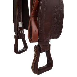 Selle western garnitures en acier inoxydable cuir grainé et estampage floral 2815 Denver Huile foncé Marron Selle western garnitures en acier inoxydable cuir grainé et estampage floral 2815 Denver Huile foncé Marron