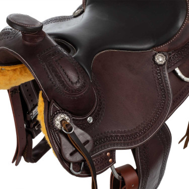 Selle western garnitures en acier inoxydable cuir grainé et estampage serpent 2817 Denver Selle western garnitures en acier inoxydable cuir grainé et estampage serpent 2817 Denver