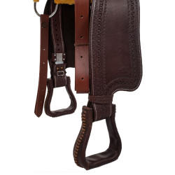 Selle western garnitures en acier inoxydable cuir grainé et estampage serpent 2817 Denver Huile foncé Marron