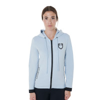 Sweat-shirt femme avec zip frontal en interlock Equestro Bleu ciel