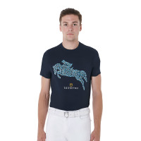 T-shirt en coton Equestro pour homme coupe slim imprimé Jump Marine Bleu marine