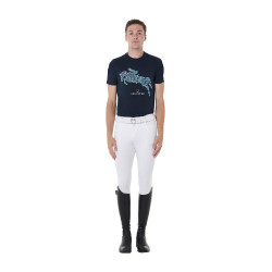 T-shirt en coton Equestro pour homme coupe slim imprimé Jump Marine