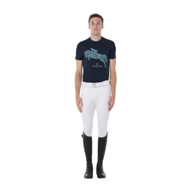 T-shirt en coton Equestro pour homme coupe slim imprimé Jump Marine