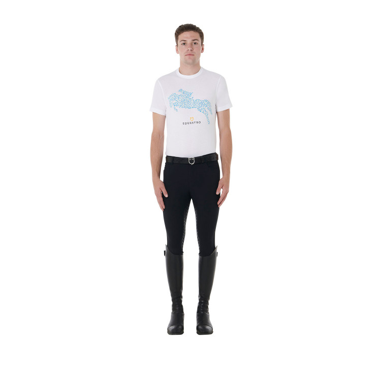 T-shirt en coton Equestro pour homme coupe slim imprimé Jump T-shirt en coton Equestro pour homme coupe slim imprimé Jump