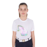 T-shirt fille avec imprimé cheval en interférence Equestro Blanc