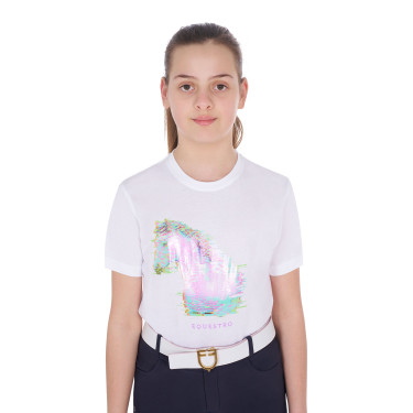 T-shirt fille avec imprimé cheval en interférence Equestro T-shirt fille avec imprimé cheval en interférence Equestro