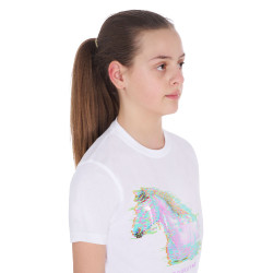 T-shirt fille avec imprimé cheval en interférence Equestro Blanc