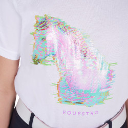 T-shirt fille avec imprimé cheval en interférence Equestro Blanc